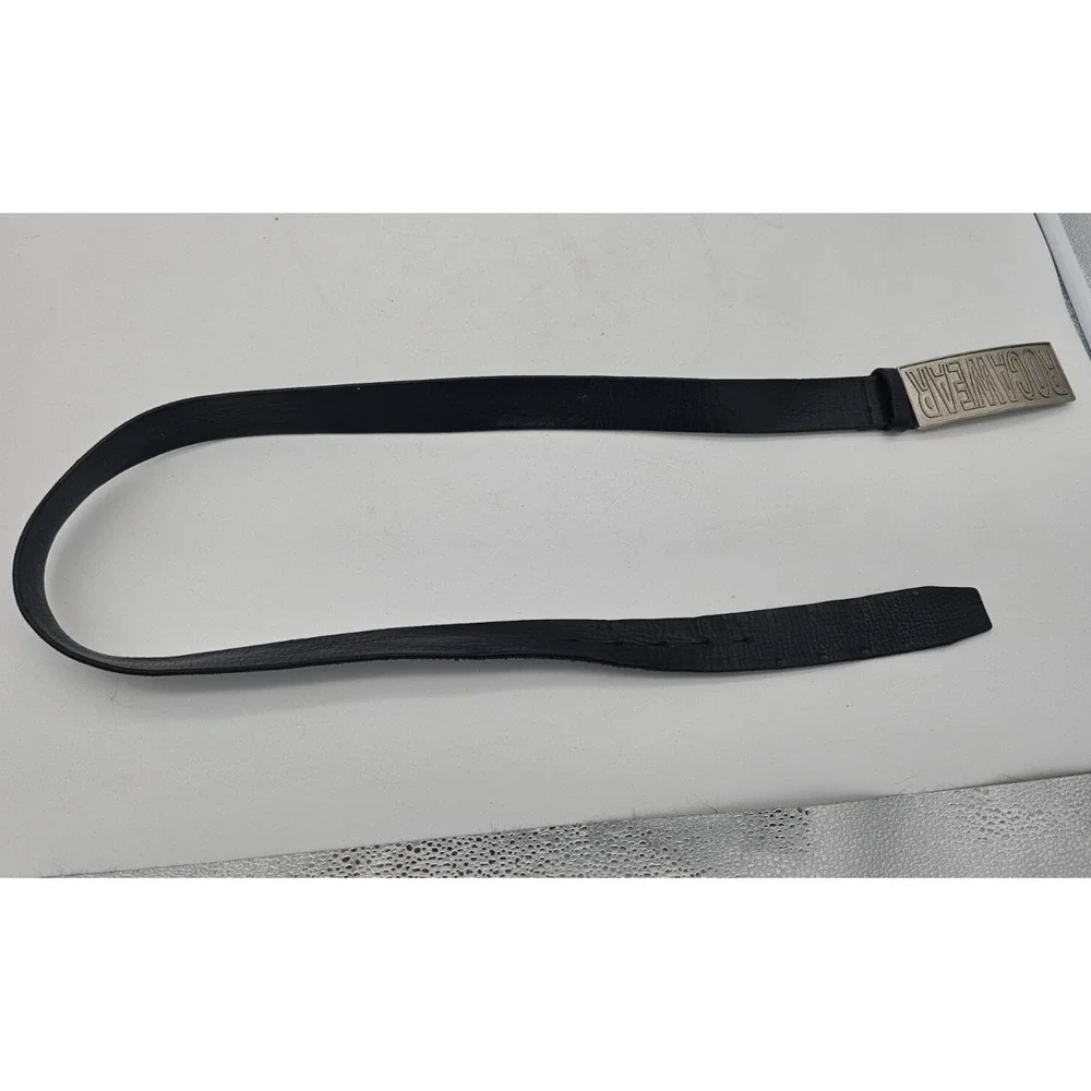 Rocawear Black Italian Leather Belt Spell Out Buckle RW044/N 41-44 Y2K VTG